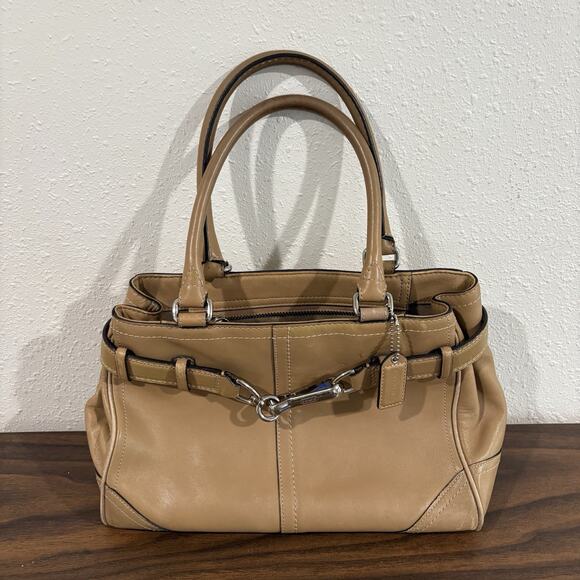 Coach Handbags - Vtg Coach‎ Hampton Smooth Leather Satchel Shoulder Bag Handbag F11199 Tan Silver
